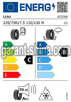 Leao L202-S (рулевая) 235/75 R17.5 132/130M 14PR - Фото Европейские характеристики